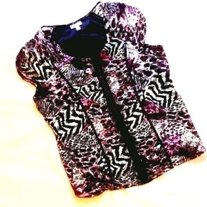 Fashion Bug lined lace animal print cap sleeve blouse